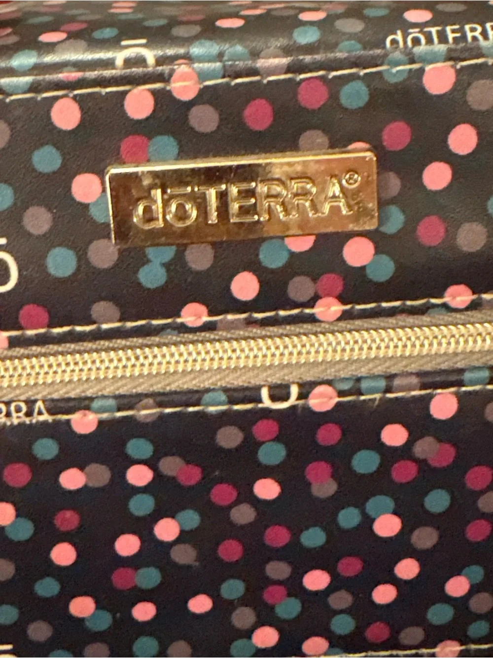 Doterra Navy Cosmetic Case with Pink and Light Blue Polka Dots